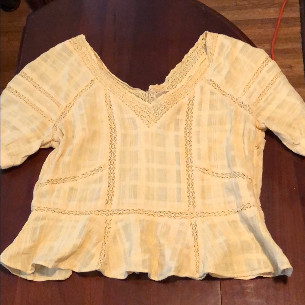 H&M Yellow peplum smock with piping s 8 like new